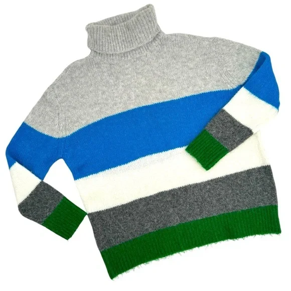 Vince Camuto Turtleneck Sweater Colorblock Stripes Gray Blue Green Cream | Small - Picture 2 of 8